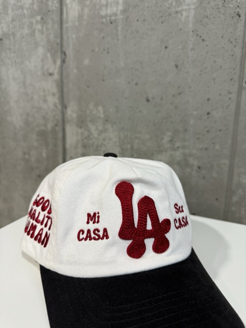 Good Quality Human LA Trucker Cap Hat Cream Black Snapback Adjustable - Picture 3 of 7